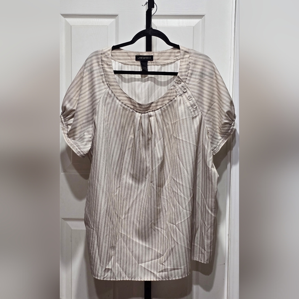 Lane Bryant Cream Striped Top Blouse Plus Size 26/28